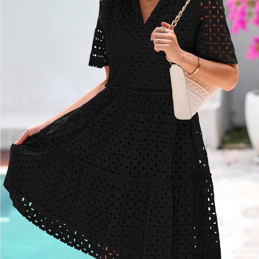 Elegant Black Eyelet Dress